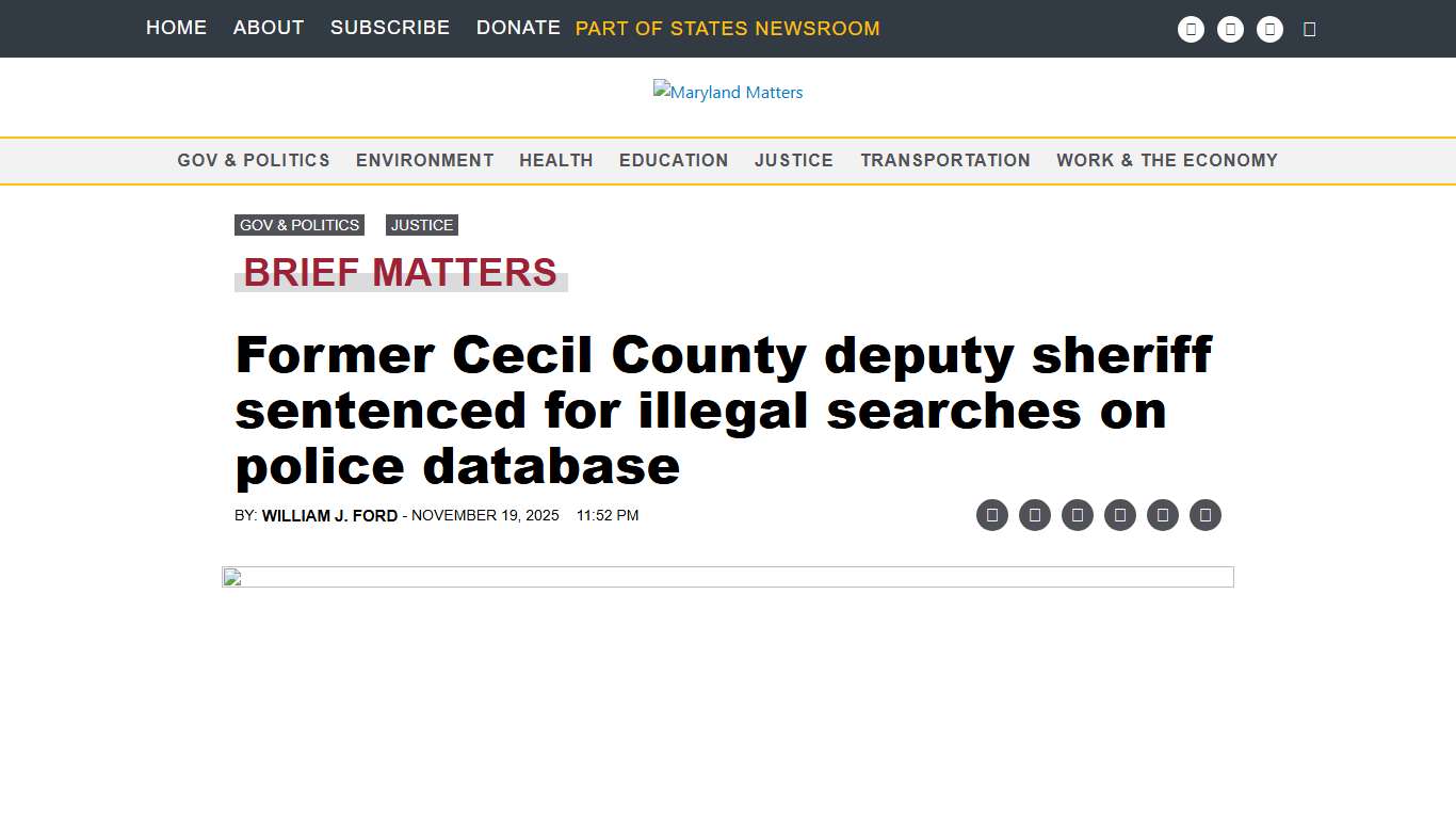 Former Cecil County deputy sheriff sentenced for illegal searches on police database - Maryland Matters